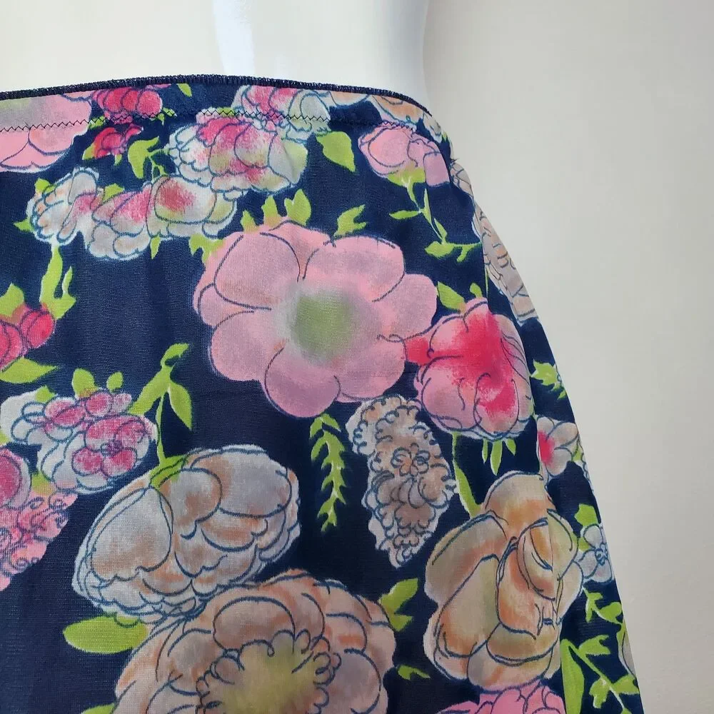 Vintage 60s Vassarette Navy Floral Slip Skirt - Picture 5 of 8